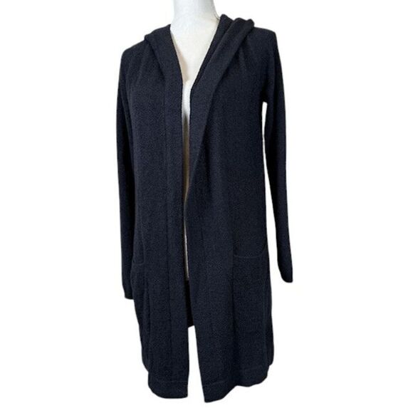 Barefoot Dreams CozyChic Lite Coastal Cardigan Hooded Black Pockets Size XS/S - Picture 2 of 12
